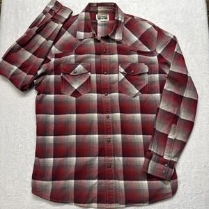 Converse One Star Men's Med Plaid Grey Pearl Snap Long-Sleeve Shirt Button Up